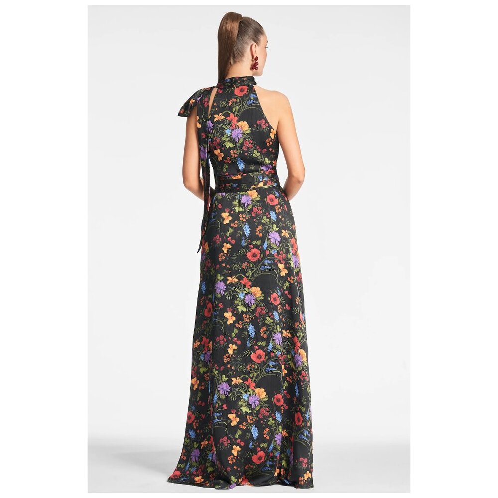 Sachin & Babi | Chiffon Halter Neck Kayla Gown in Noir Wildflower | NWT - Picture 6 of 10